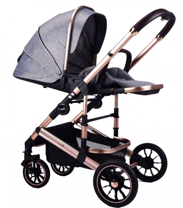 Carucior copii, 0-36 luni, Cu suspensii, Maner reversibil, Pozitie de somn si sezut, Roata cauciuc, Cu scoica auto [5]
