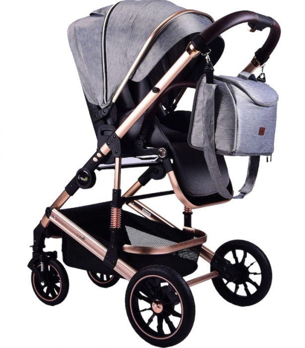 Carucior copii, 0-36 luni, Cu suspensii, Maner reversibil, Pozitie de somn si sezut, Roata cauciuc, Cu scoica auto [6]