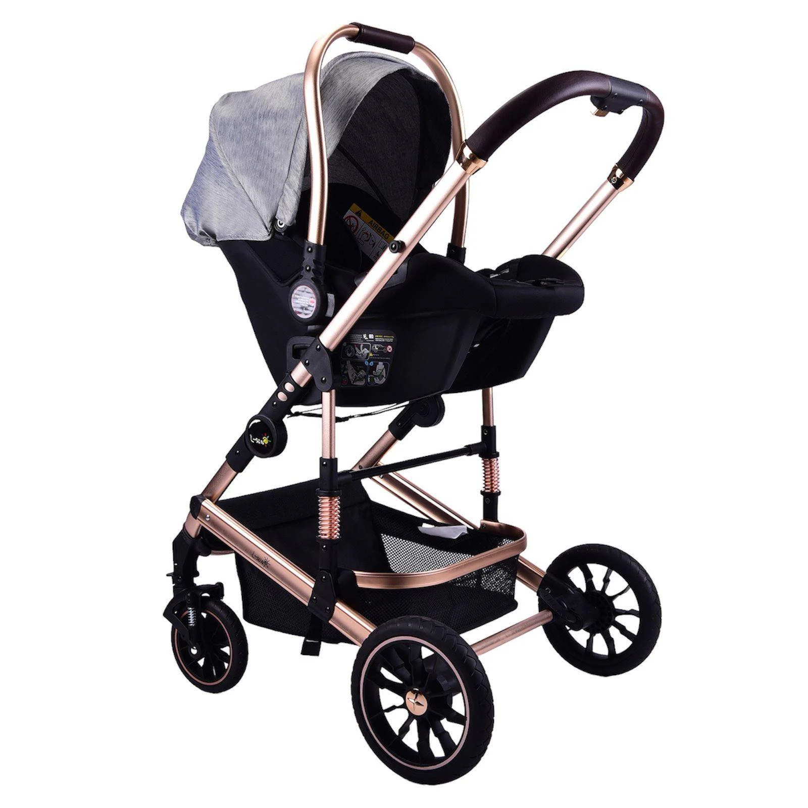 Carucior copii, 0-36 luni, Cu suspensii, Maner reversibil, Pozitie de somn si sezut, Roata cauciuc, Cu scoica auto [2]