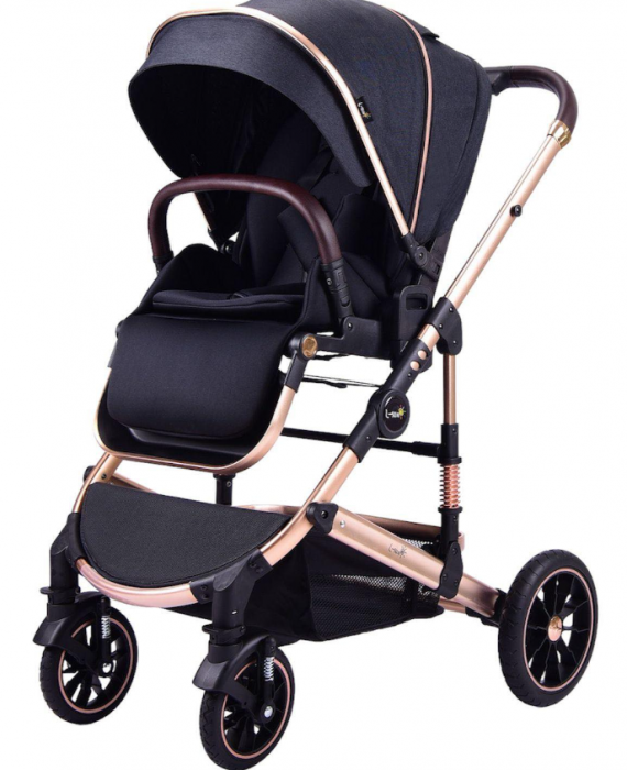 Carucior copii, 0-36 luni, Cu suspensii, Maner reversibil, Pozitie de somn si sezut, Roata cauciuc, Cu scoica auto [2]