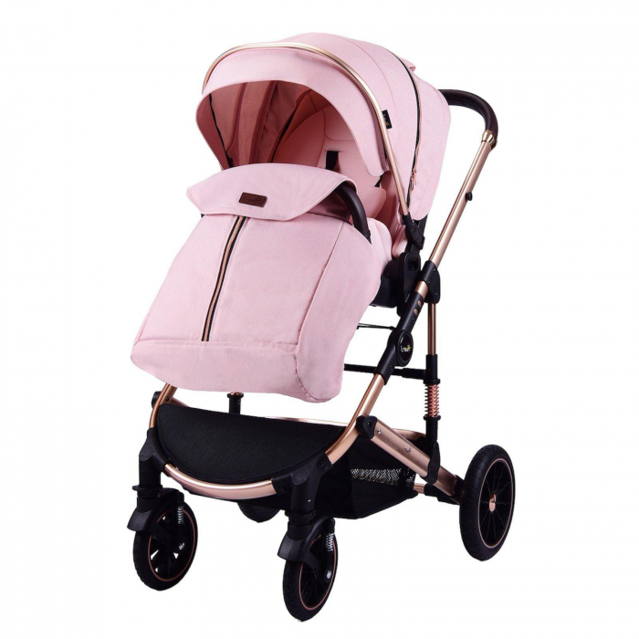 Carucior copii, 0-36 luni, Cu suspensii, Maner reversibil, Pozitie de somn si sezut, Roata cauciuc, Cu scoica auto, Roz [7]