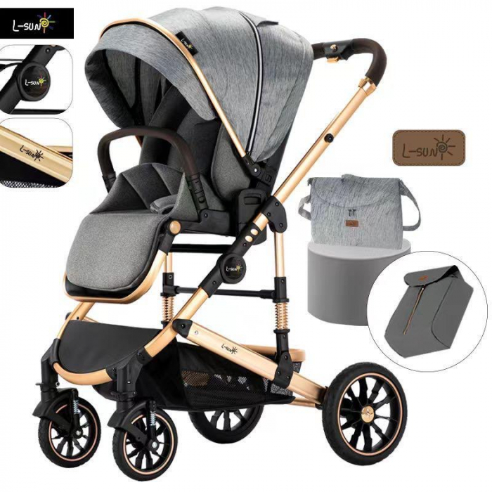 Carucior copii, 0-36 luni, Cu suspensii, Landou reversibil, Pozitie de somn si sezut, Roata cauciuc, Gri [10]