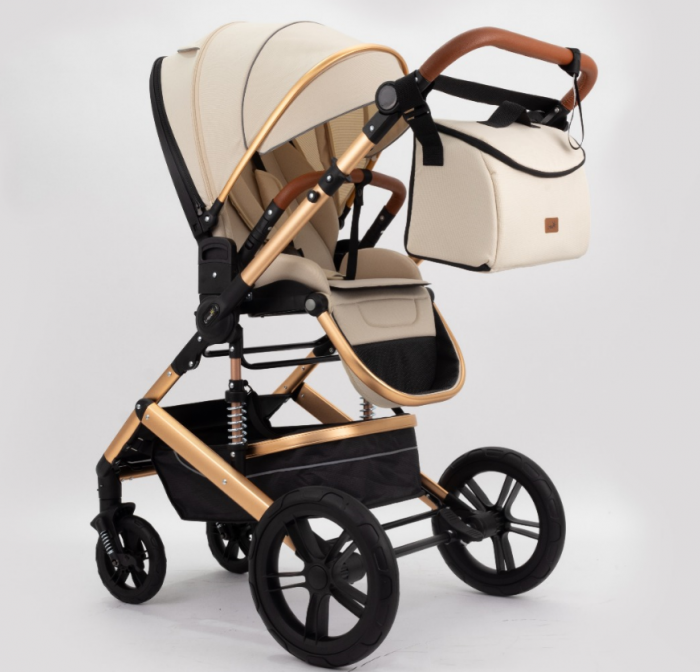 Carucior copii, 0-36 luni, Cu suspensii, Maner reversibil, Pozitie de somn si sezut, Roata cauciuc, Husa picioare detasabila, Bej [6]