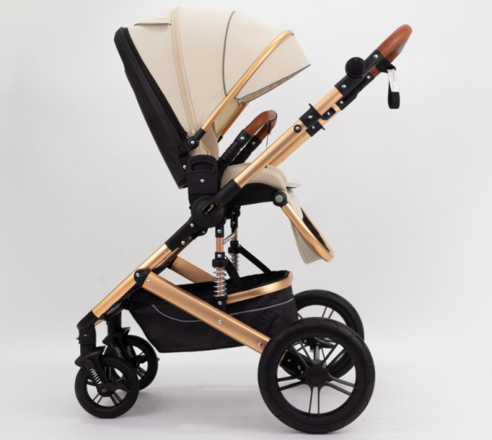 Carucior copii, 0-36 luni, Cu suspensii, Maner reversibil, Pozitie de somn si sezut, Roata cauciuc, Husa picioare detasabila, Bej [3]