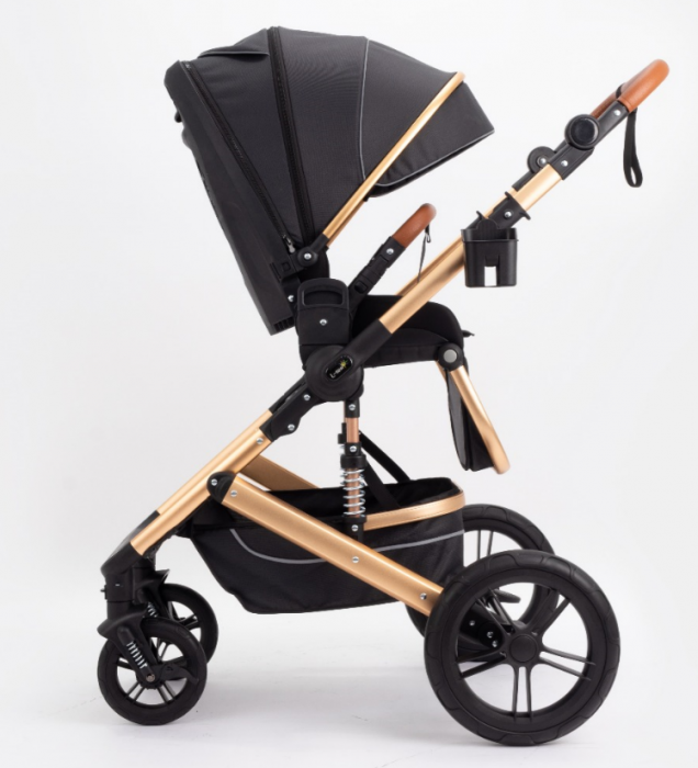 Carucior copii, 0-36 luni, Cu suspensii, Maner reversibil, Pozitie de somn si sezut, Roata cauciuc, Husa picioare detasabila, Negru [5]