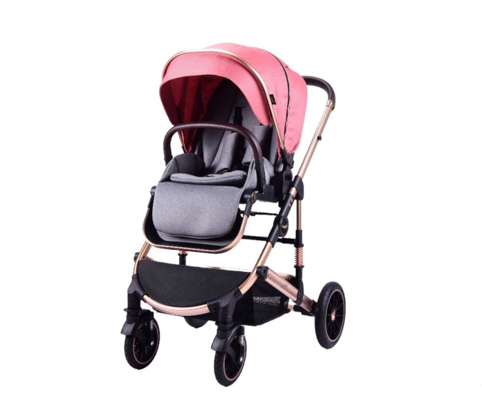 Carucior copii, 0-36 luni, Cu suspensii, Landou reversibil, Pozitie de somn si sezut, Roata cauciuc, Rosu [2]