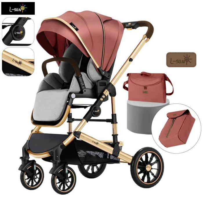 Carucior copii, 0-36 luni, Cu suspensii, Landou reversibil, Pozitie de somn si sezut, Roata cauciuc, Rosu [3]