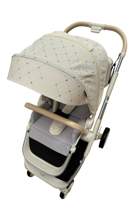 Carucior copii, 0-36 luni, sarcina maxima 22 kg, Landou reversibil, Colectie Lux, Geanta de scutece, Alb unt [8]
