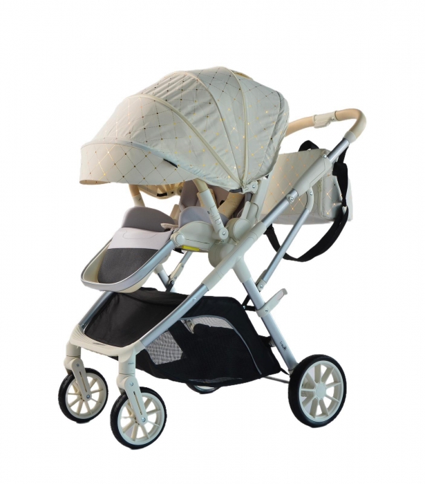 Carucior copii, 0-36 luni, sarcina maxima 22 kg, Landou reversibil, Colectie Lux, Geanta de scutece, Alb unt [5]