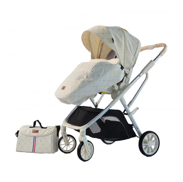 Carucior copii, 0-36 luni, sarcina maxima 22 kg, Landou reversibil, Colectie Lux, Geanta de scutece, Alb unt [6]