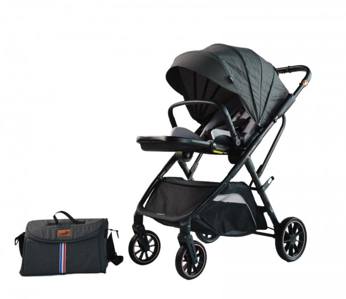 Carucior copii, 0-36 luni, sarcina maxima 22 kg, Landou reversibil, Colectie Lux, Geanta de scutece, Gri petrol [5]