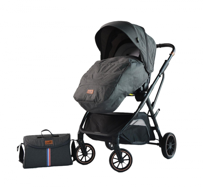 Carucior copii, 0-36 luni, sarcina maxima 22 kg, Landou reversibil, Colectie Lux, Geanta de scutece, Gri petrol [2]