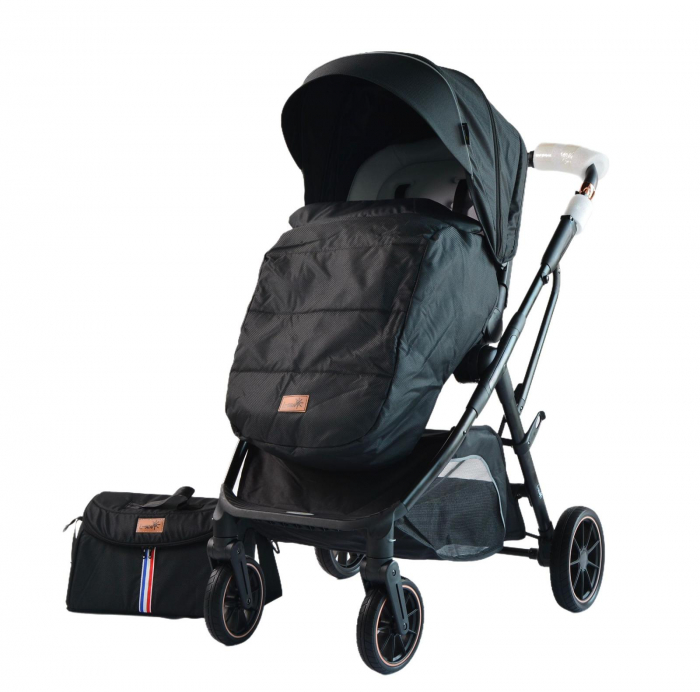 Carucior copii, 0-36 luni, sarcina maxima 22 kg, Landou reversibil, Colectie Lux, Geanta de scutece, Negru [3]