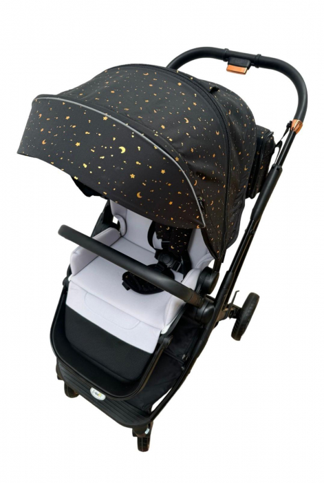 Carucior copii, 0-36 luni, sarcina maxima 22 kg, Landou reversibil, Colectie Lux, Geanta de scutece, negru auriu [8]