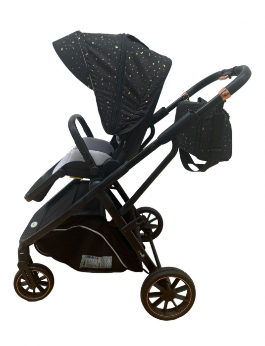 Carucior copii, 0-36 luni, sarcina maxima 22 kg, Landou reversibil, Colectie Lux, Geanta de scutece, negru auriu [10]