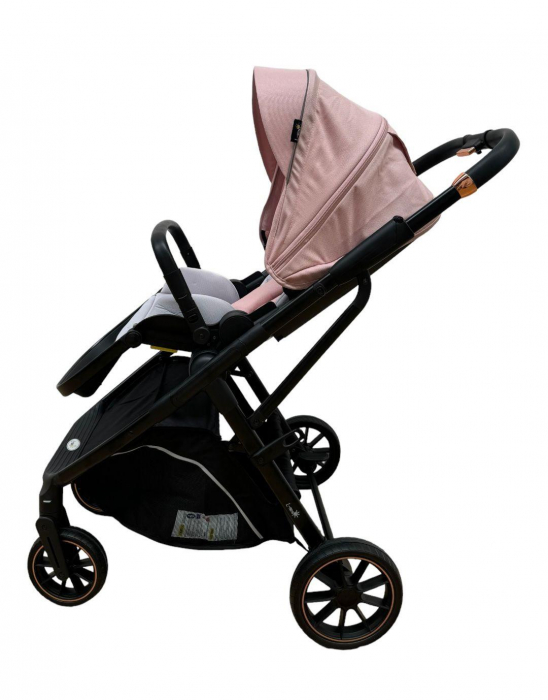 Carucior copii, 0-36 luni, sarcina maxima 22 kg, Landou reversibil, Colectie Lux, Geanta de scutece, Roz pudra [12]