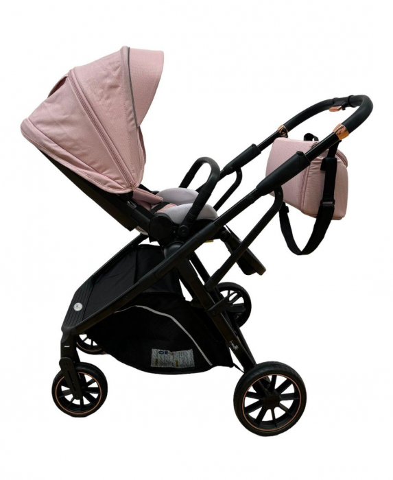 Carucior copii, 0-36 luni, sarcina maxima 22 kg, Landou reversibil, Colectie Lux, Geanta de scutece, Roz pudra [6]