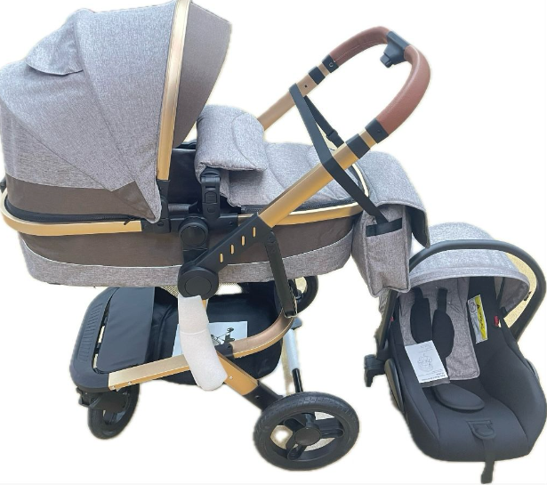 Carucior copii, 3 in 1, Cadru ergonomic cu Maner protectie piele eco, Roata cauciuc [1]