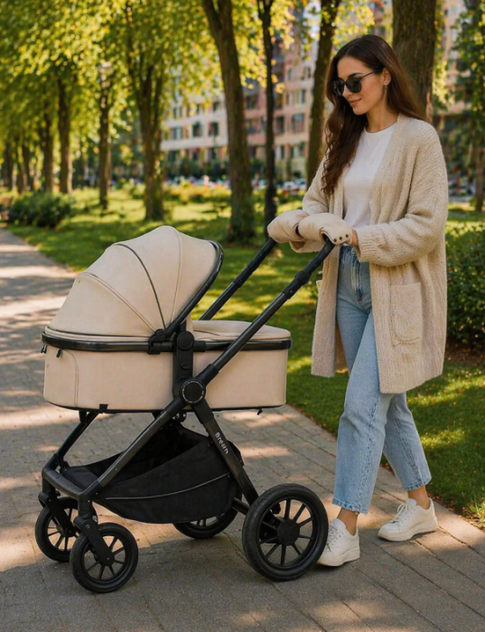 Cărucior copii, 3 în 1, Luxmom, Dublu reversibil, saltea inclusa, Geanta inclusa, Manusi de iarna, Roti antieroziune off-road, Husa de ploaie si insecte [10]