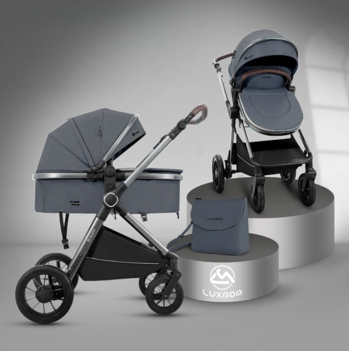 Cărucior copii, 3 în 1, Luxmom, Dublu reversibil, saltea inclusa, Geanta inclusa, Manusi de iarna, Roti antieroziune off-road, Husa de ploaie si insecte [12]