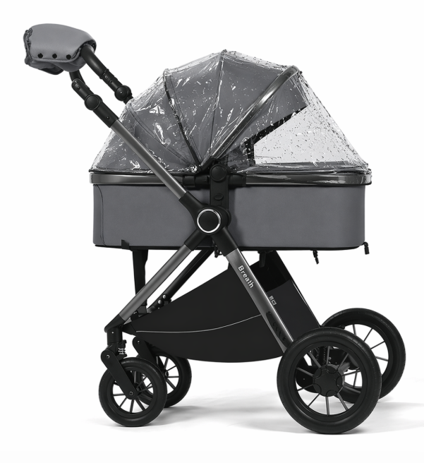 Cărucior copii, 3 în 1, Luxmom, Dublu reversibil, saltea inclusa, Geanta inclusa, Manusi de iarna, Roti antieroziune off-road, Husa de ploaie si insecte [3]