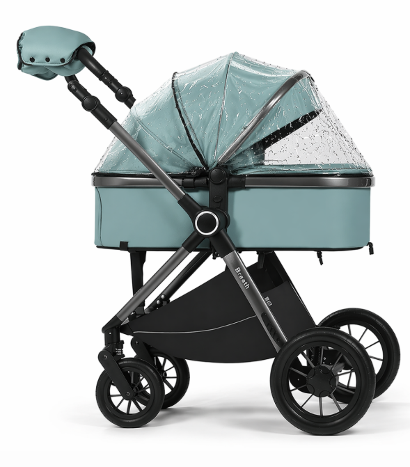 Cărucior copii, 3 în 1, Luxmom, Dublu reversibil, saltea inclusa, Geanta inclusa, Manusi de iarna, Roti antieroziune off-road, Husa de ploaie si insecte [2]