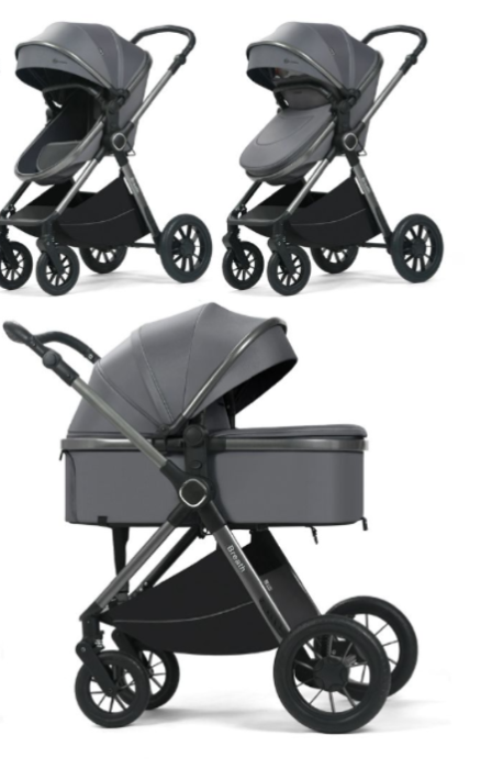 Cărucior copii, 3 în 1, Luxmom, Dublu reversibil, saltea inclusa, Geanta inclusa, Manusi de iarna, Roti antieroziune off-road, Husa de ploaie si insecte [4]