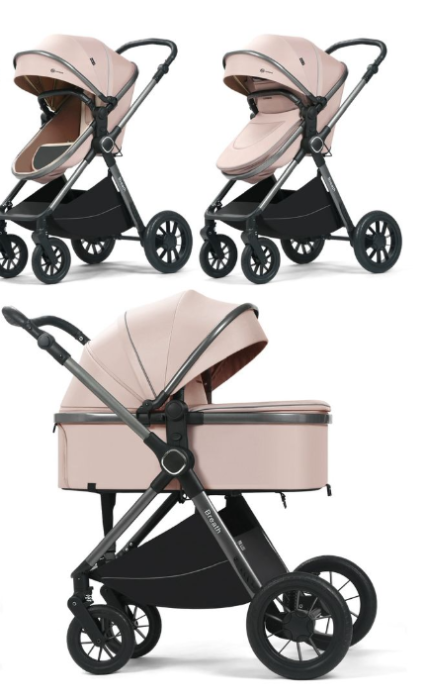 Cărucior copii, 3 în 1, Luxmom, Dublu reversibil, saltea inclusa, Geanta inclusa, Manusi de iarna, Roti antieroziune off-road, Husa de ploaie si insecte [4]