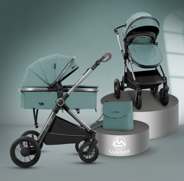 Cărucior copii, 3 în 1, Luxmom, Dublu reversibil, saltea inclusa, Geanta inclusa, Manusi de iarna, Roti antieroziune off-road, Husa de ploaie si insecte [11]