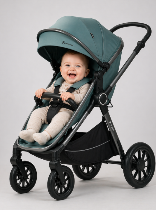 Cărucior copii, 3 în 1, Luxmom, Dublu reversibil, saltea inclusa, Geanta inclusa, Manusi de iarna, Roti antieroziune off-road, Husa de ploaie si insecte [7]