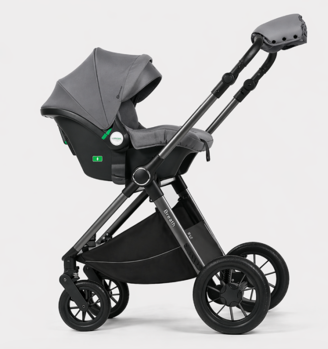 Cărucior copii, 3 în 1, Luxmom, Dublu reversibil, saltea inclusa, Geanta inclusa, Manusi de iarna, Roti antieroziune off-road, Husa de ploaie si insecte [8]