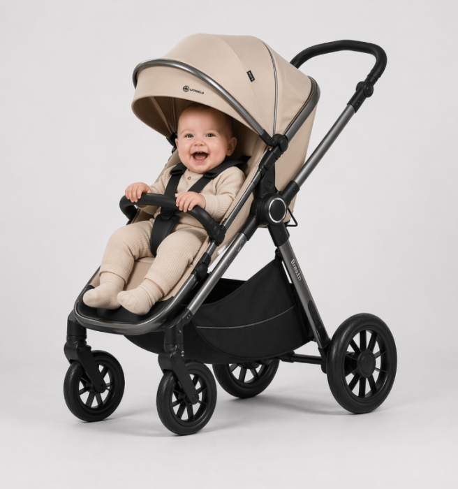 Cărucior copii, 3 în 1, Luxmom, Dublu reversibil, saltea inclusa, Geanta inclusa, Manusi de iarna, Roti antieroziune off-road, Husa de ploaie si insecte [7]