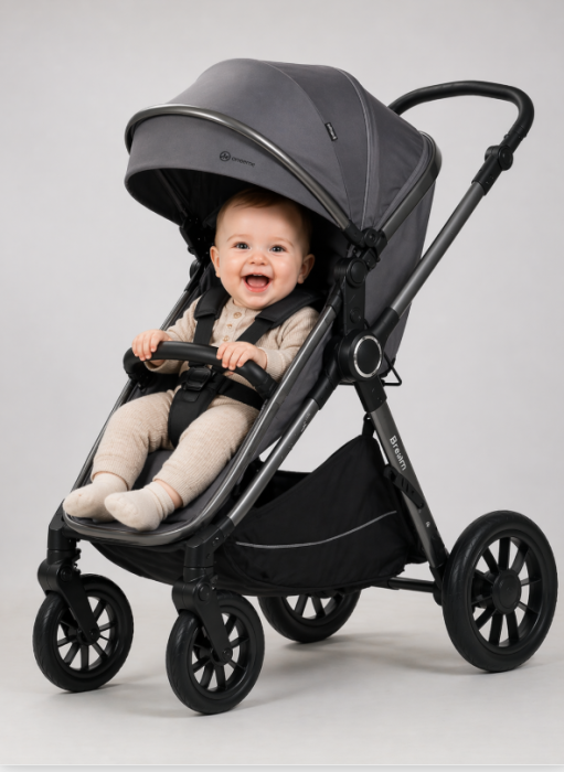 Cărucior copii, 3 în 1, Luxmom, Dublu reversibil, saltea inclusa, Geanta inclusa, Manusi de iarna, Roti antieroziune off-road, Husa de ploaie si insecte [5]