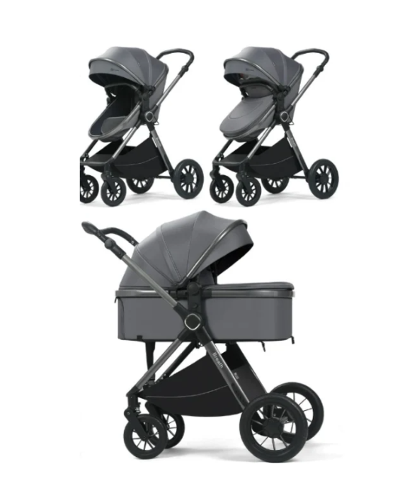 Cărucior copii, 3 în 1, Luxmom, Dublu reversibil, saltea inclusa, Geanta inclusa, Manusi de iarna, Roti off-road, Husa de ploaie si insecte, gri [3]