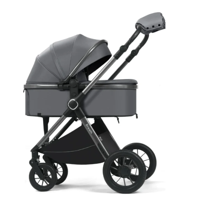 Cărucior copii, 3 în 1, Luxmom, Dublu reversibil, saltea inclusa, Geanta inclusa, Manusi de iarna, Roti off-road, Husa de ploaie si insecte, gri [4]