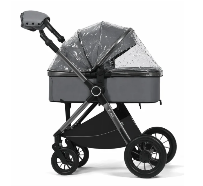 Cărucior copii, 3 în 1, Luxmom, Dublu reversibil, saltea inclusa, Geanta inclusa, Manusi de iarna, Roti off-road, Husa de ploaie si insecte, gri [2]