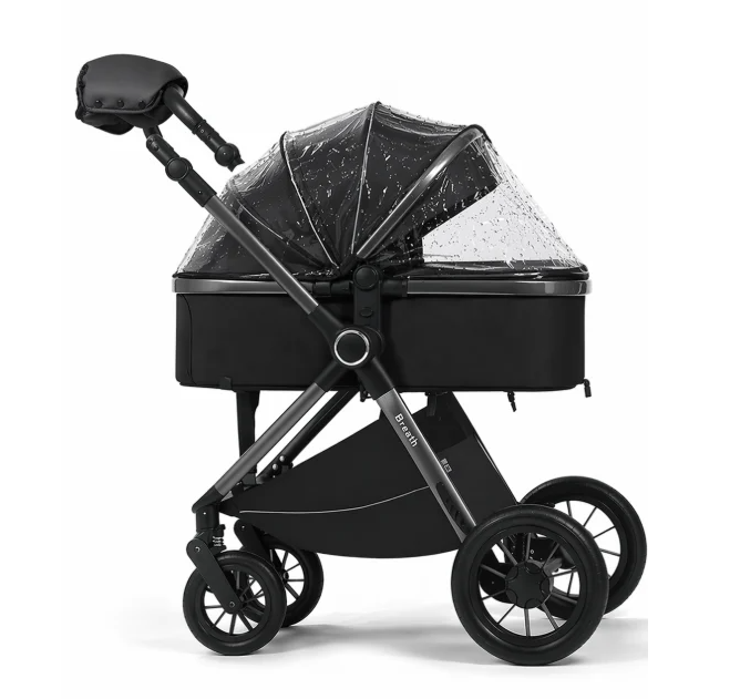 Cărucior copii, 3 în 1, Luxmom, Dublu reversibil, saltea inclusa, Geanta inclusa, Manusi de iarna, Roti off-road, Husa de ploaie si insecte, negru [4]