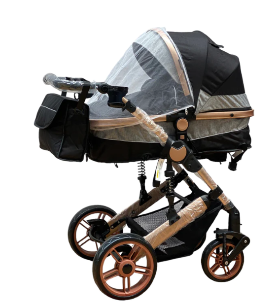 Carucior copii, 3 in 1, ultrapliabil si cu landou reversibil, sustinere dubla, maner reglabil, negru [2]