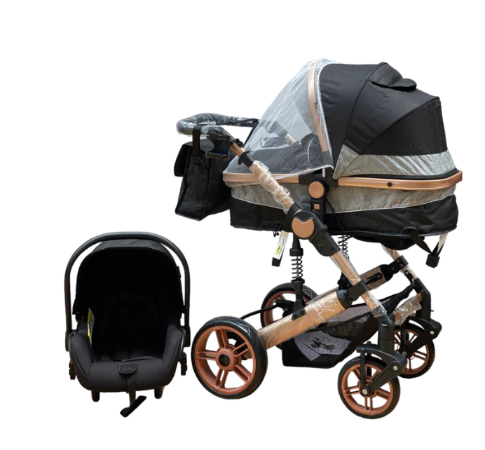 Carucior copii, 3 in 1, ultrapliabil si cu landou reversibil, sustinere dubla, maner reglabil, negru [3]