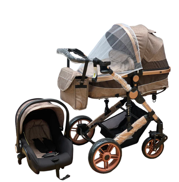 Carucior copii, 3 in 1, ultrapliabil si cu landou reversibil, sustinere dubla, maner reglabil, negru [7]