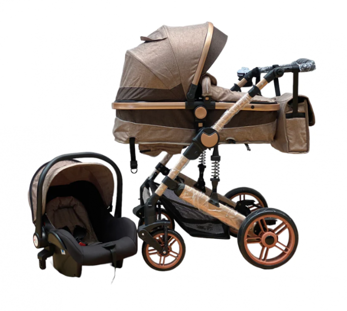 Carucior copii, 3 in 1, ultrapliabil si cu landou reversibil, sustinere dubla, maner reglabil, negru [8]