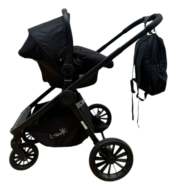 Carucior copii, 3 piese distincte, Husa de iarna, Ghiozdan detasabil, Landou reversibil, Colectie Lux, Negru [9]