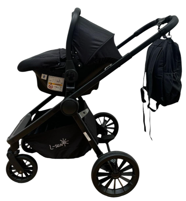 Carucior copii, 3 piese distincte, Husa de iarna, Ghiozdan detasabil, Landou reversibil, Colectie Lux, Negru [10]