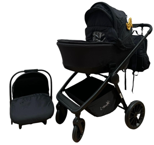 Carucior copii, 3 piese distincte, Husa de iarna, Ghiozdan detasabil, Landou reversibil, Colectie Lux, Negru [7]
