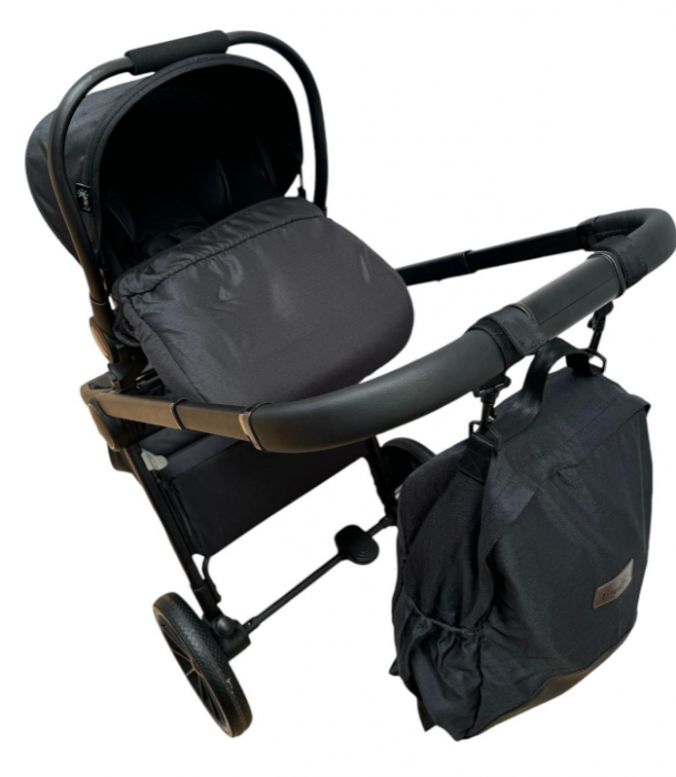 Carucior copii, 3 piese distincte, Husa de iarna, Ghiozdan detasabil, Landou reversibil, Colectie Lux, Negru [6]