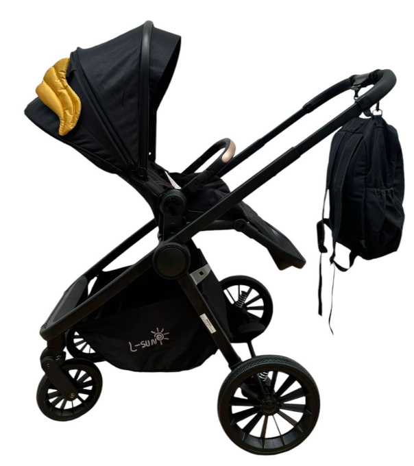 Carucior copii, 3 piese distincte, Husa de iarna, Ghiozdan detasabil, Landou reversibil, Colectie Lux, Negru [8]