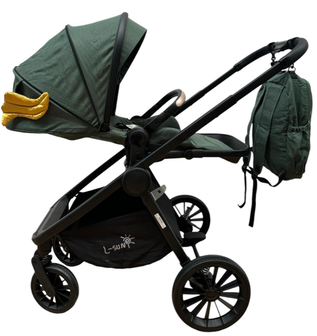 Carucior copii, 3 piese distincte, Husa de iarna, Ghiozdan detasabil, Landou reversibil, Colectie Lux, Verde [12]