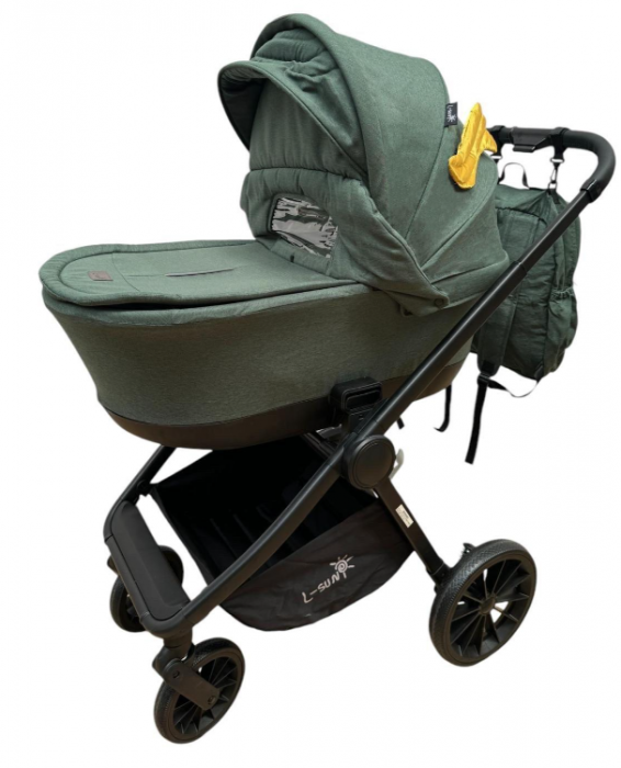 Carucior copii, 3 piese distincte, Husa de iarna, Ghiozdan detasabil, Landou reversibil, Colectie Lux, Verde [4]