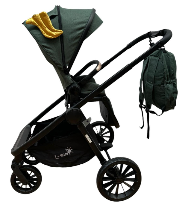 Carucior copii, 3 piese distincte, Husa de iarna, Ghiozdan detasabil, Landou reversibil, Colectie Lux, Verde [7]