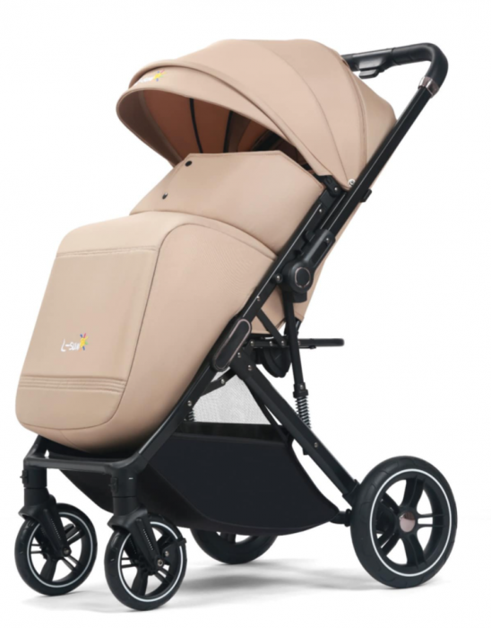 Carucior Copii , sport cu pozitie de somn, pliere troler, Spatar reglabil, Tehnologia One-Hand Folding, copertina extensibila, maner reversibil, husa de picioare si geanta, Bej [2]